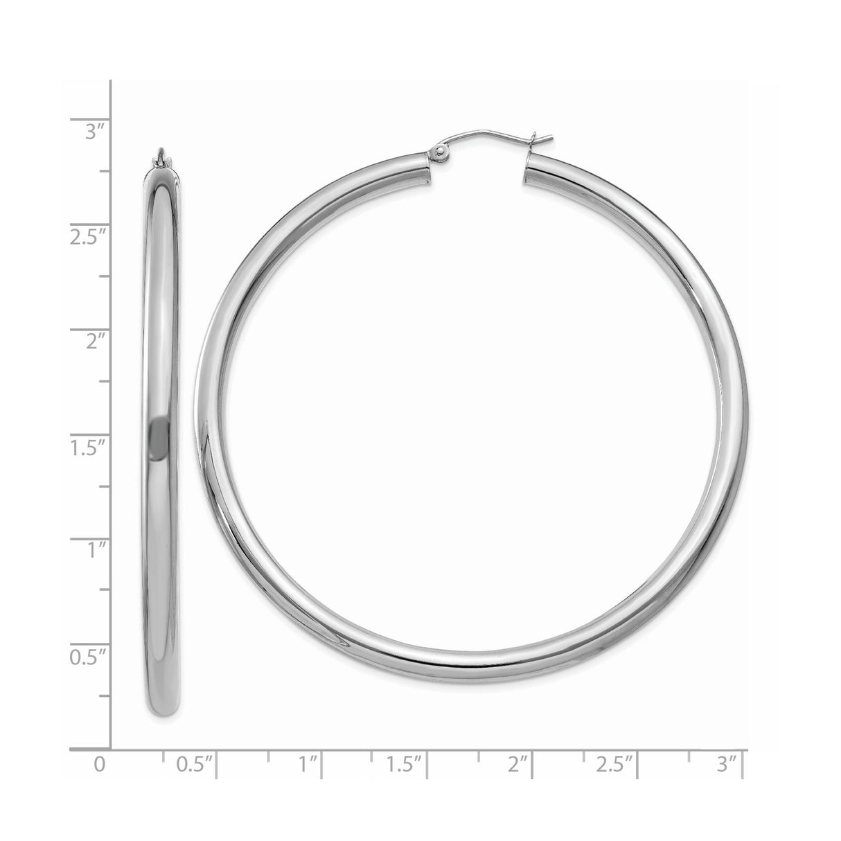 10k White Gold Hoop Earrings, Classic Polished Round Tube Design, Latch Back Closure, Lightweight