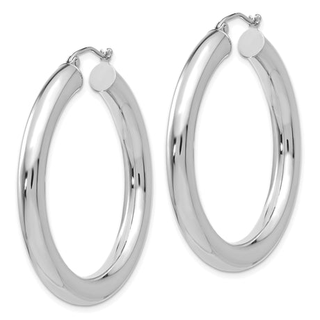 14k White Gold Hoop Earrings, Polished Round Minimalist Design for Women