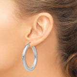 14k White Gold Hoop Earrings, Polished Round Minimalist Design for Women