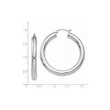 14k White Gold Hoop Earrings, Polished Round Minimalist Design for Women