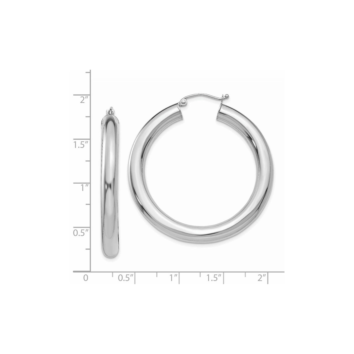 14k White Gold Hoop Earrings, Chunky Round Polished Design with Latch Back Closure