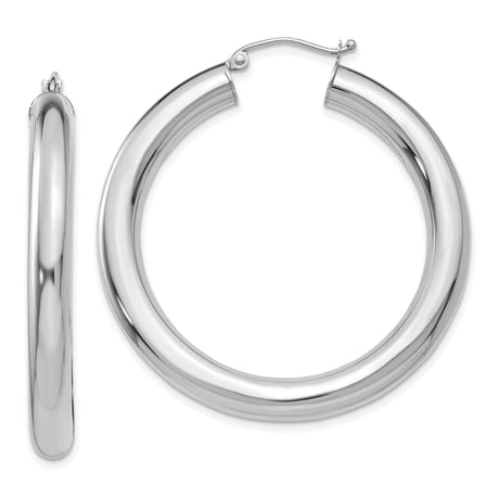 14k White Gold Hoop Earrings, Chunky Round Polished Design with Latch Back Closure