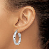 14k White Gold Hoop Earrings, Medium Tubular Polished Design, Lightweight Jewelry for Women