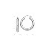 14k White Gold Hoop Earrings, Medium Thickness Polished Round Design, Lightweight Modern Style