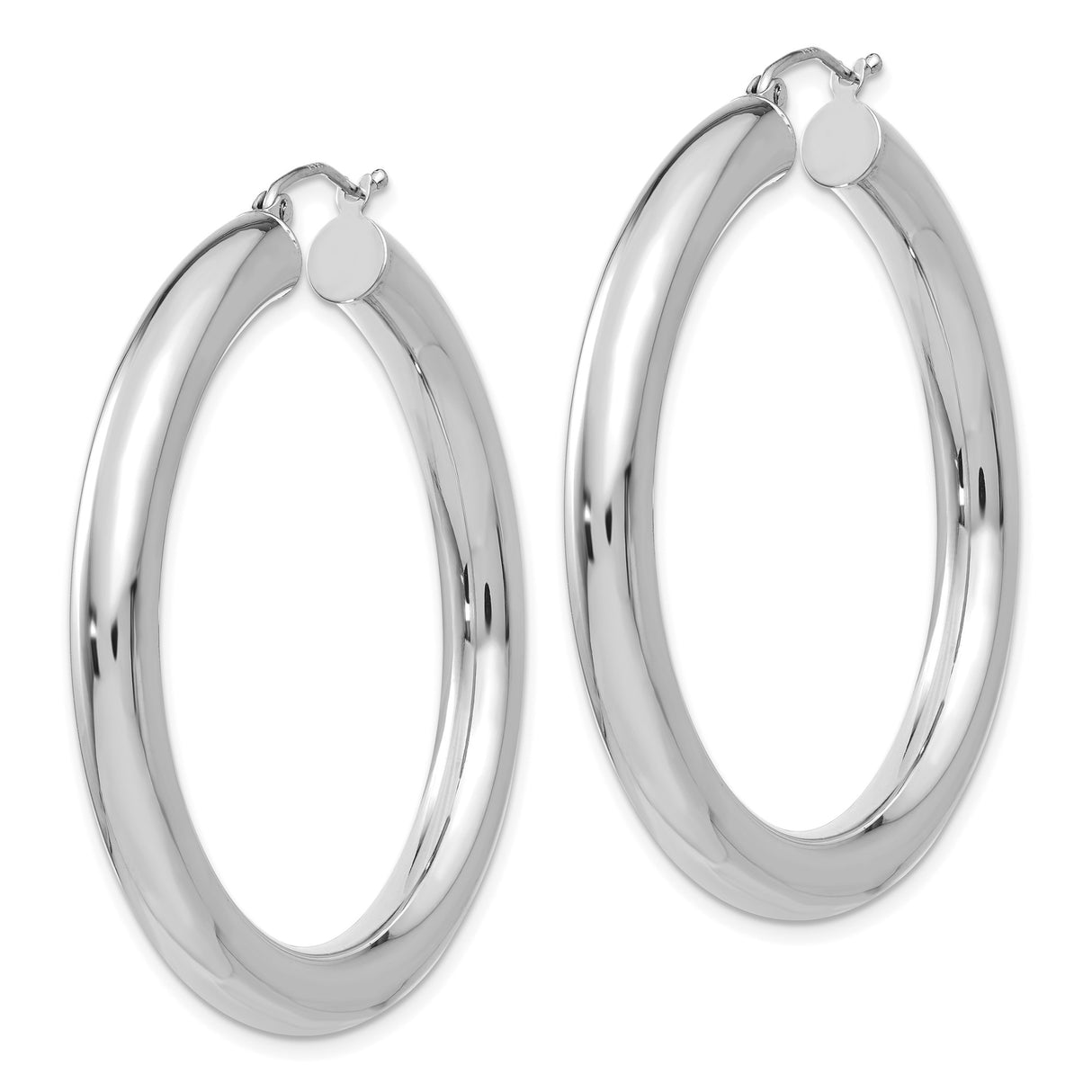 14k White Gold Hoop Earrings, Classic Round Tube Design with Secure Latch Backs, Lightweight Style