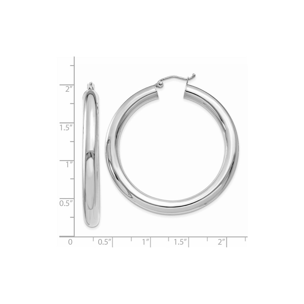 14k White Gold Hoop Earrings, Classic Round Tube Design with Secure Latch Backs, Lightweight Style