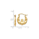 14k Yellow Gold Claddagh Hoop Earrings with Crowned Heart and Hands Symbol