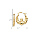 14k Yellow Gold Claddagh Hoop Earrings with Heart, Crown, and Hands Celtic Design