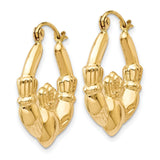 14k Yellow Gold Claddagh Hoop Earrings, Celtic Heart Hands Crown Design for Women