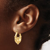 14k Yellow Gold Claddagh Hoop Earrings, Celtic Heart Hands Crown Design for Women