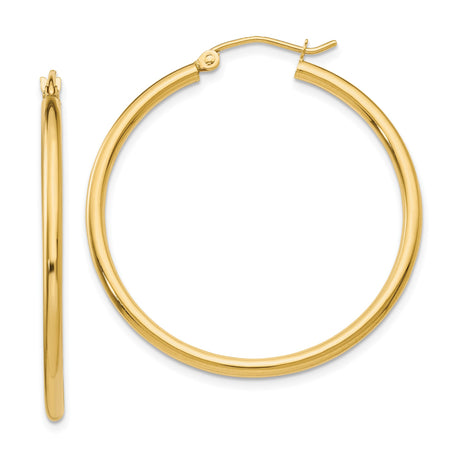 14k Yellow Gold Hoop Earrings, Classic Polished Thin Round Design for Women