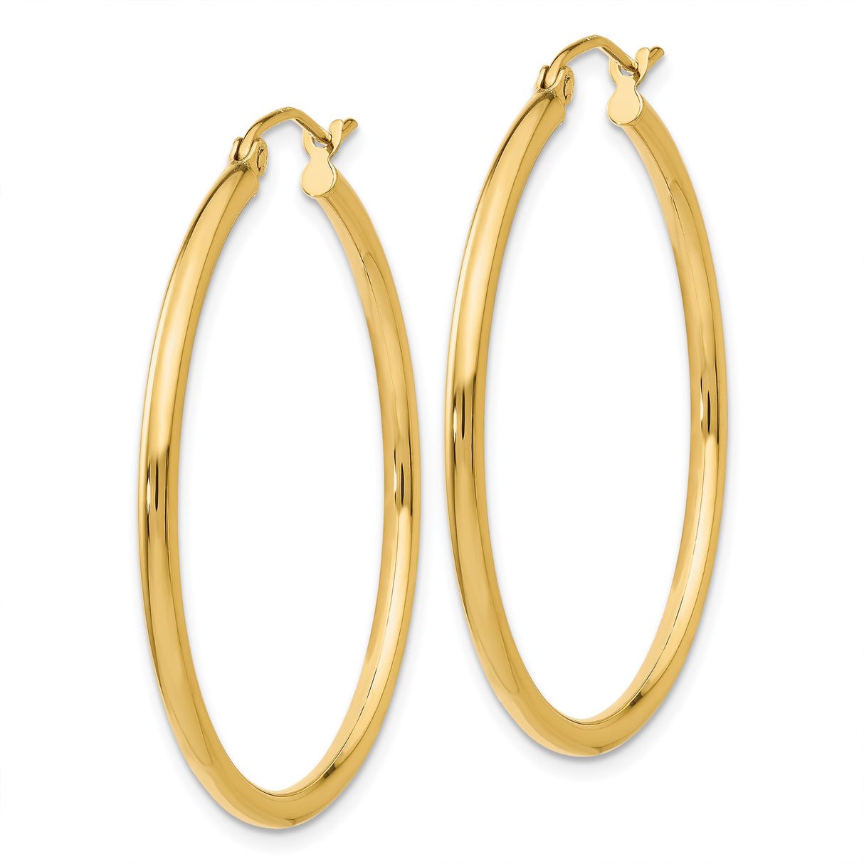 14k Yellow Gold Hoop Earrings, Classic Round Polished Lightweight Design for Women
