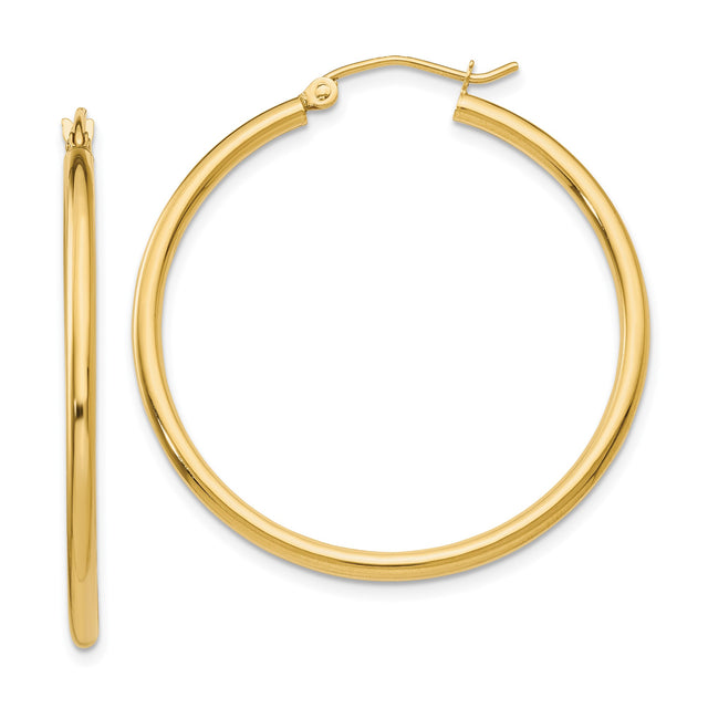 14k Yellow Gold Hoop Earrings, Classic Round Polished Lightweight Design for Women