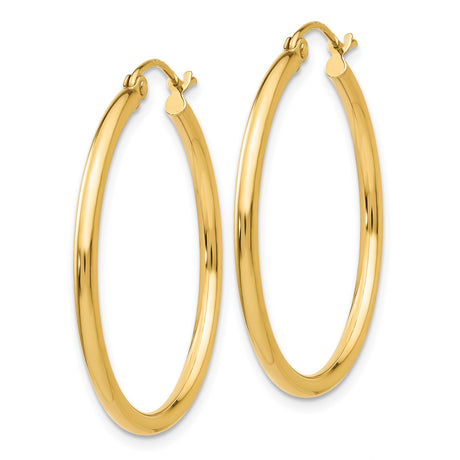 14k Yellow Gold Hoop Earrings, Classic Lightweight Round Design, Polished Finish for Women