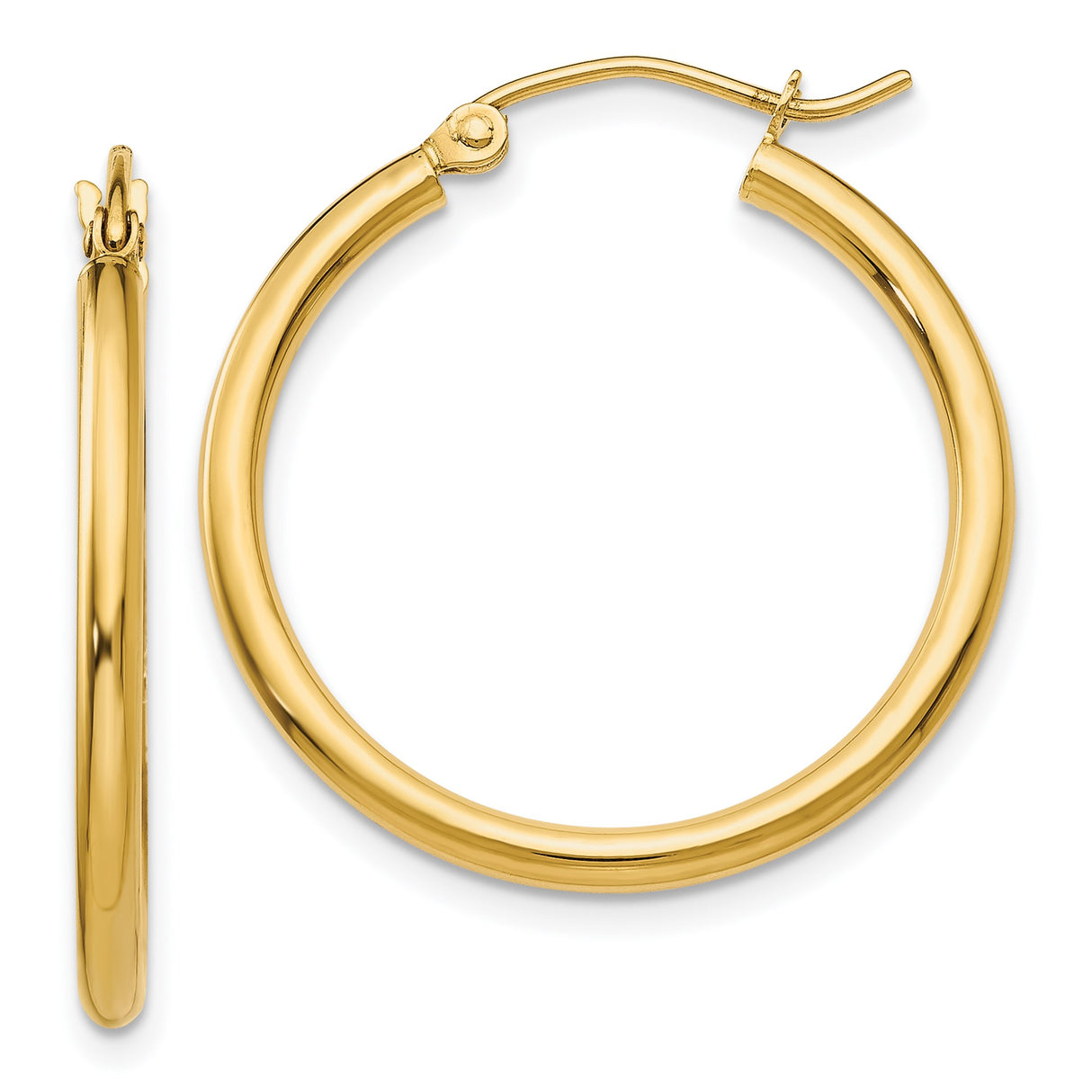 14k Yellow Gold Hoop Earrings, Smooth Polished Finish, Lightweight Classic Design for Women