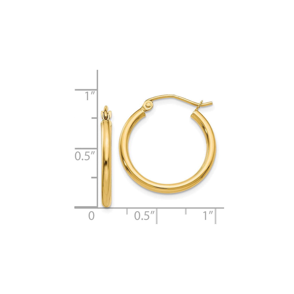 14k Yellow Gold Hoop Earrings, Classic Round Polished Design with Snap Back Closure