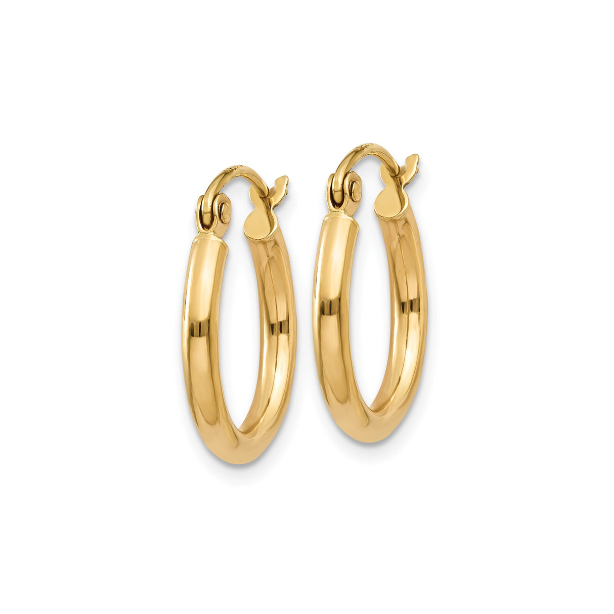 14k Yellow Gold Hoop Earrings, Classic Round Polished Design with Hinged Closure