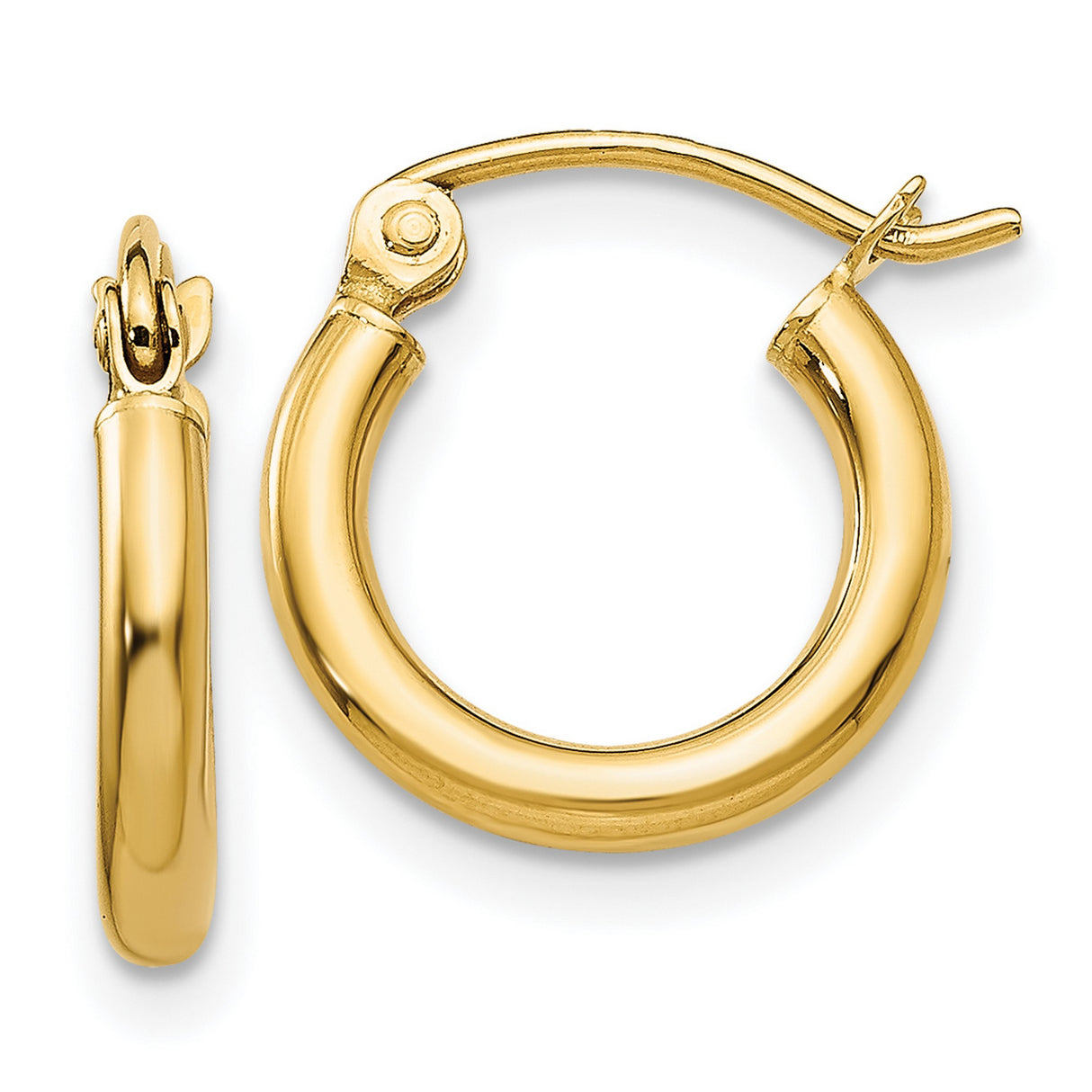 14k Yellow Gold Hoop Earrings, Lightweight Classic Hinged Design for Women