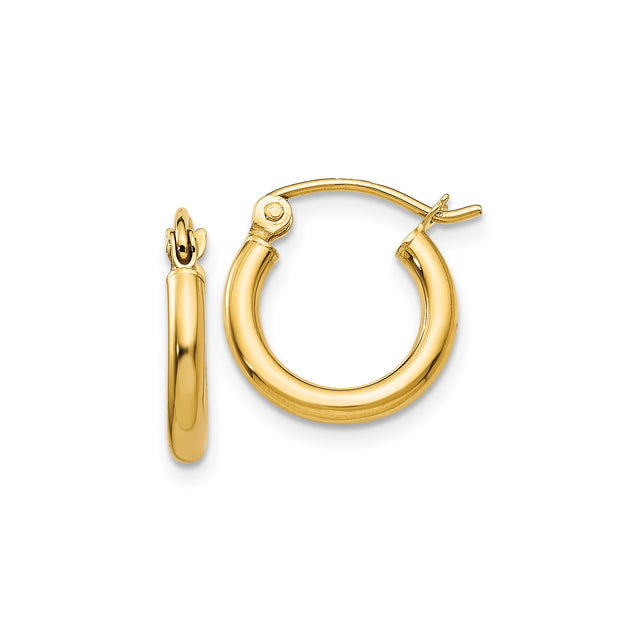 14k Yellow Gold Hoop Earrings, Small Hinged Lightweight Design, Smooth Polished Finish