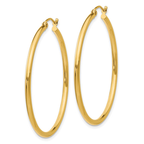 14k Yellow Gold Hoop Earrings, Classic Round Tube Design with Smooth Polished Finish