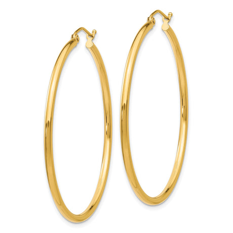 14k Yellow Gold Hoop Earrings, Large Classic Round Design with High Polish Finish
