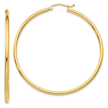 14k Yellow Gold Hoop Earrings, Large High-Polish Round Design for Women