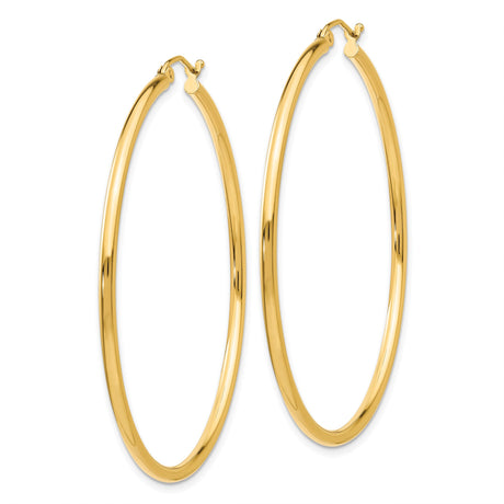 14k Yellow Gold Hoop Earrings, Classic Round Polished Design, Lightweight Minimalist Style