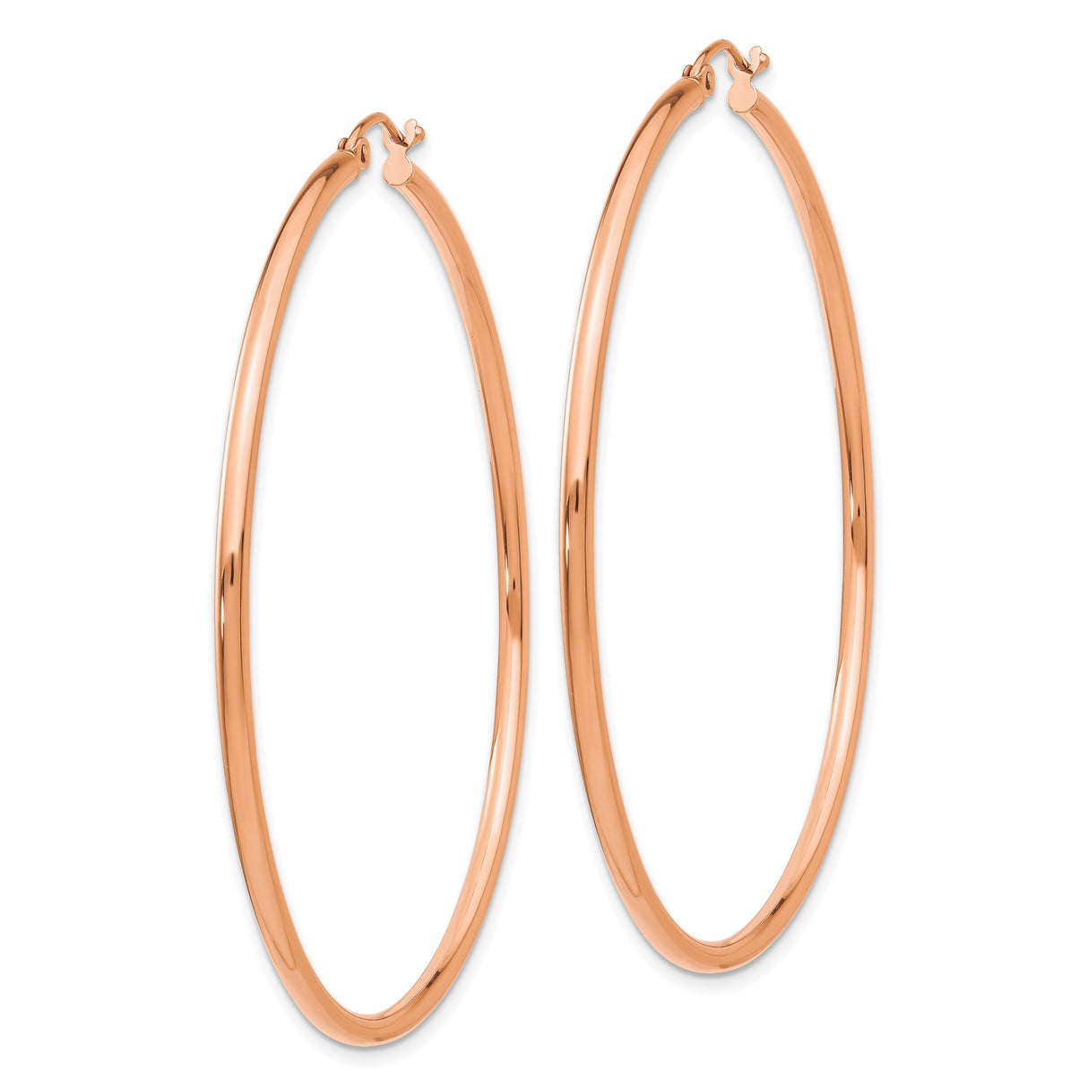14k Rose Gold Hoop Earrings, Large Smooth Polished Finish, Minimalist Tube Design