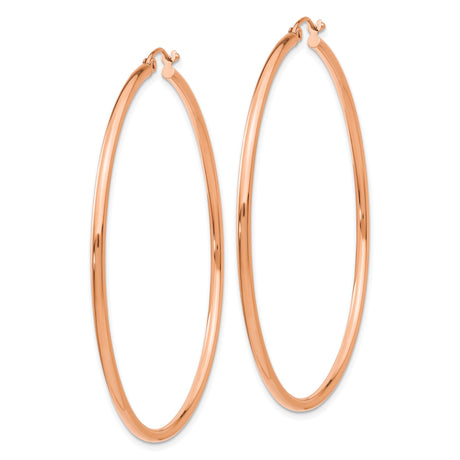 14k Rose Gold Hoop Earrings, Large Smooth Polished Finish, Minimalist Tube Design