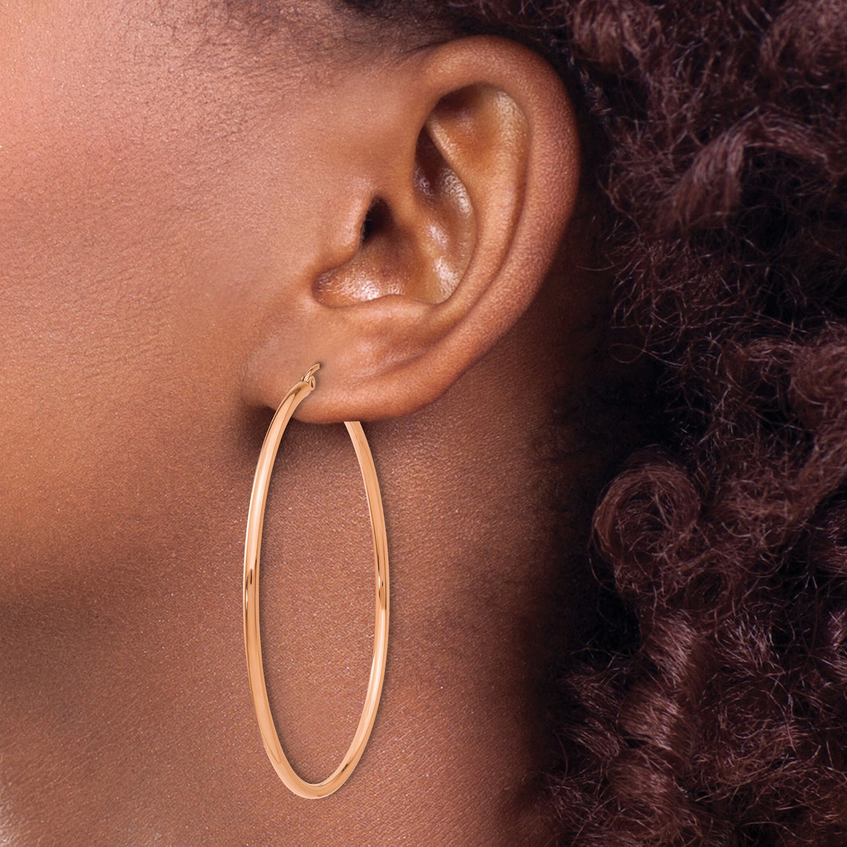 14k Rose Gold Hoop Earrings, Large Smooth Polished Finish, Minimalist Tube Design