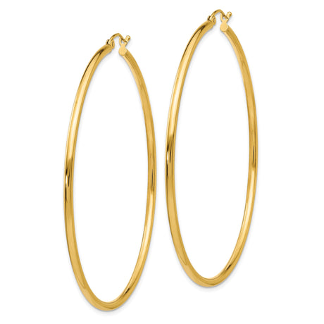 14k Yellow Gold Hoop Earrings, Large Polished Round Hoops, Minimalist Lightweight Design for Women