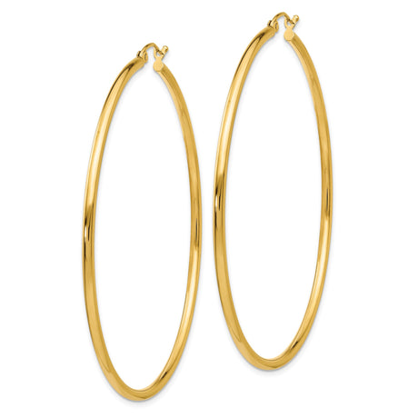 14k Yellow Gold Hoop Earrings, Large Polished Round Lightweight Design for Women