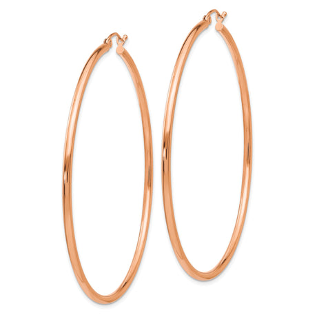 14k Rose Gold Hoop Earrings, Large Lightweight Tube Design, High Polish Finish