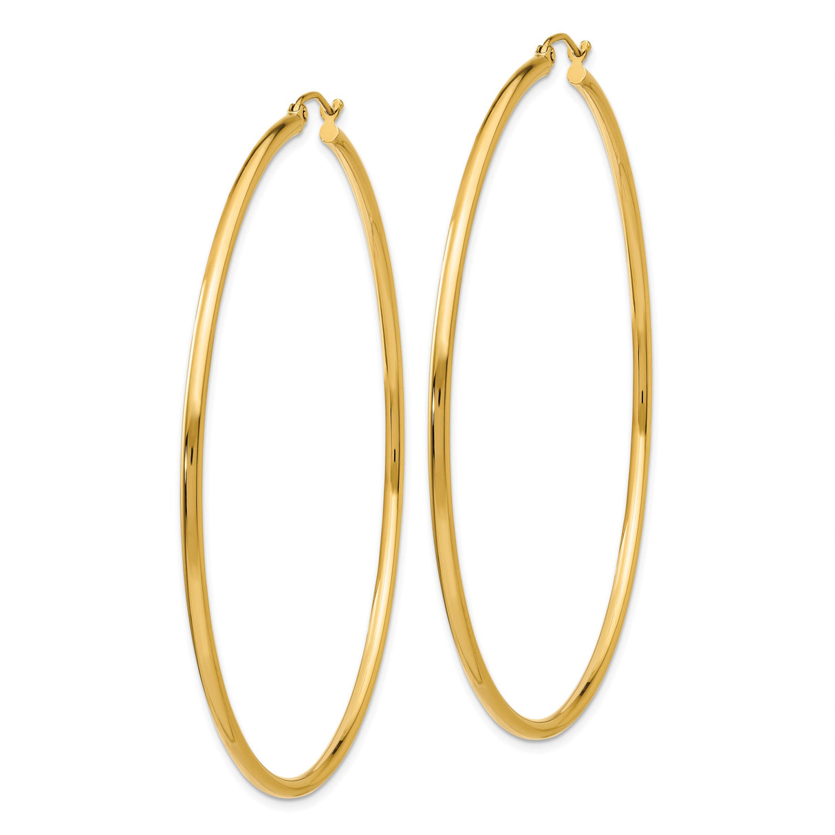 14k Yellow Gold Hoop Earrings, Large Polished Round Hoops with Latch Back Closure