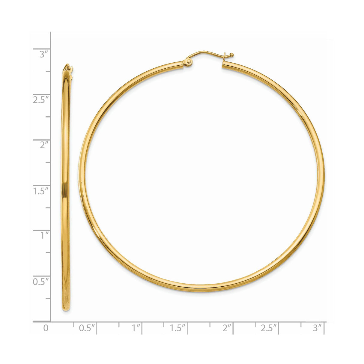 14k Yellow Gold Hoop Earrings, Large Polished Round Hoops with Latch Back Closure