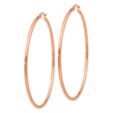 14k Rose Gold Hoop Earrings, Large Round Polished Finish, Lightweight Minimalist Design