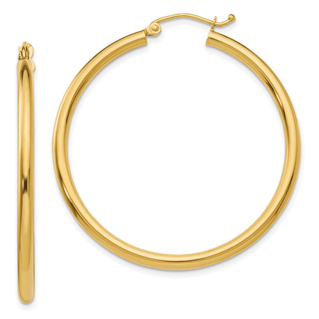 14k Yellow Gold Hoop Earrings, Classic Round Design with High-Polish Finish for Women