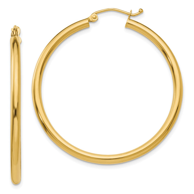 14k Yellow Gold Hoop Earrings, Classic Round Design with High-Polish Finish for Women