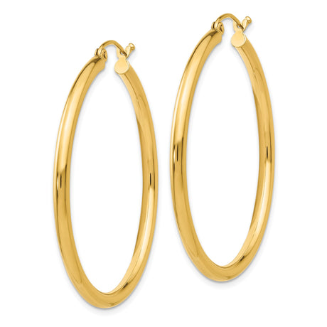 14k Yellow Gold Hoop Earrings, Classic Polished Round Design, Lightweight Minimalist Style for Women