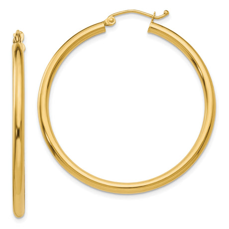 14k Yellow Gold Hoop Earrings, Classic Polished Round Design, Lightweight Minimalist Style for Women