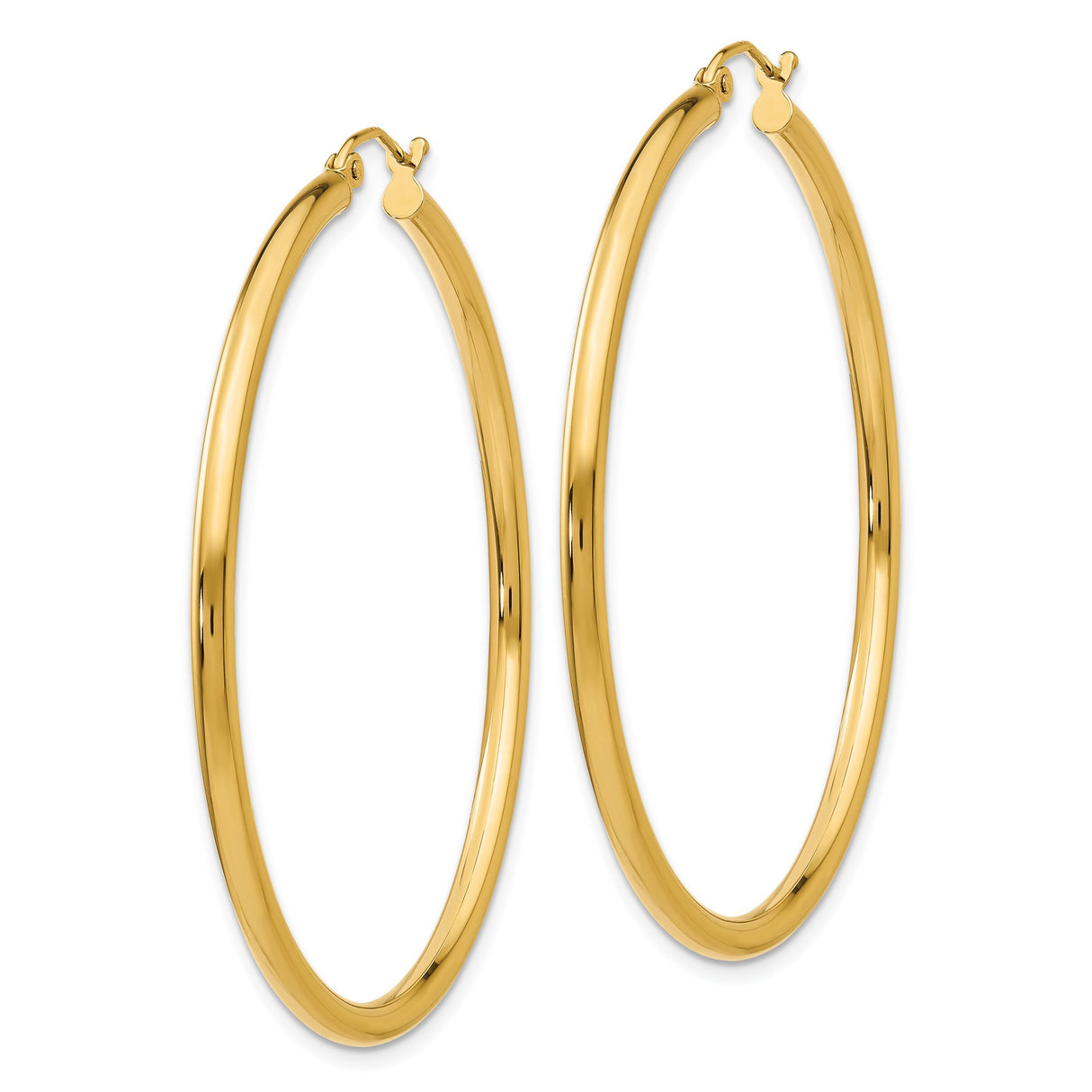 14k Yellow Gold Hoop Earrings, Large Round Polished Minimalist Style for Women