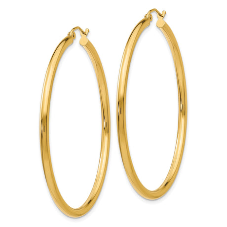 14k Yellow Gold Hoop Earrings, Large Round Polished Minimalist Style for Women