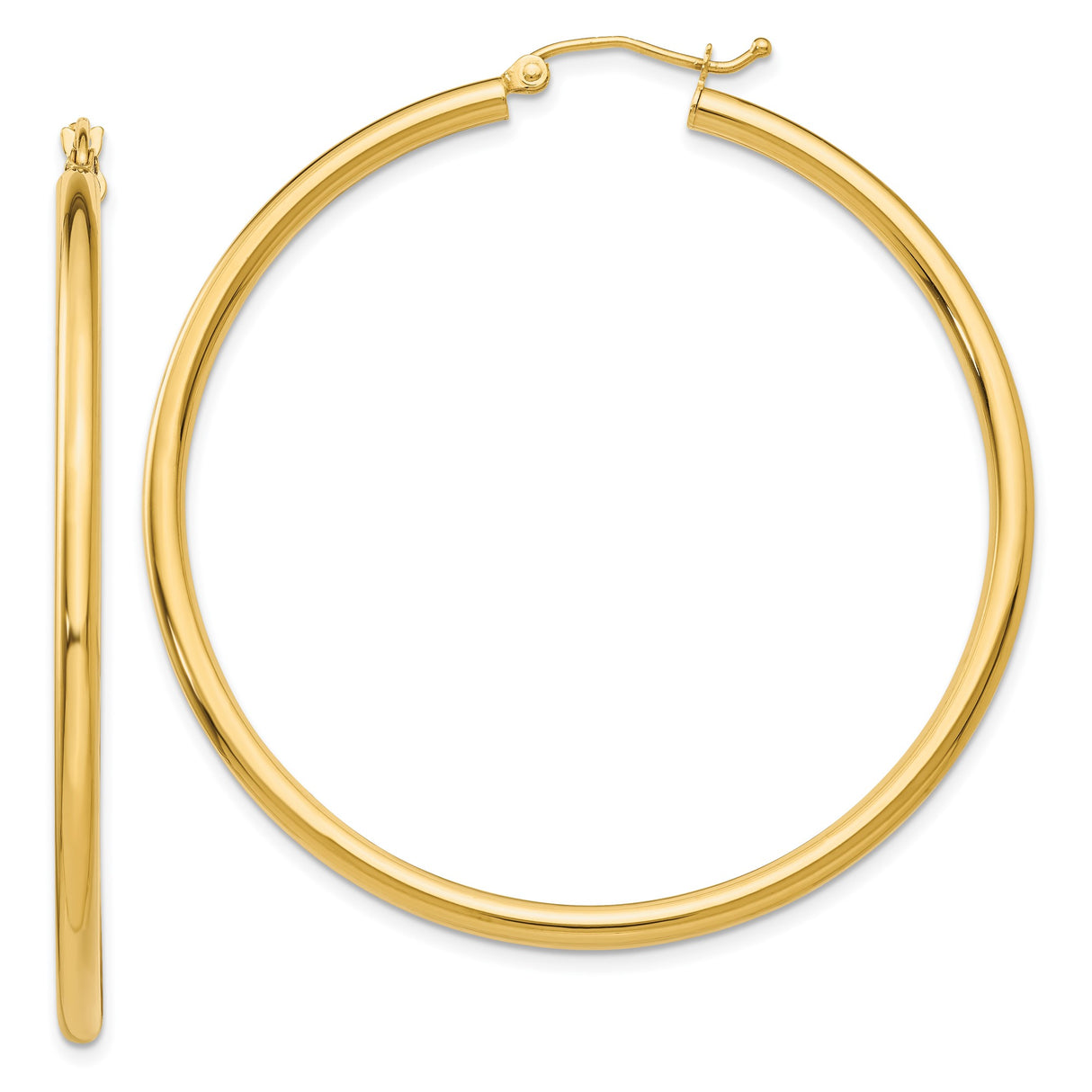 14k Yellow Gold Hoop Earrings, Large Round Polished Minimalist Style for Women