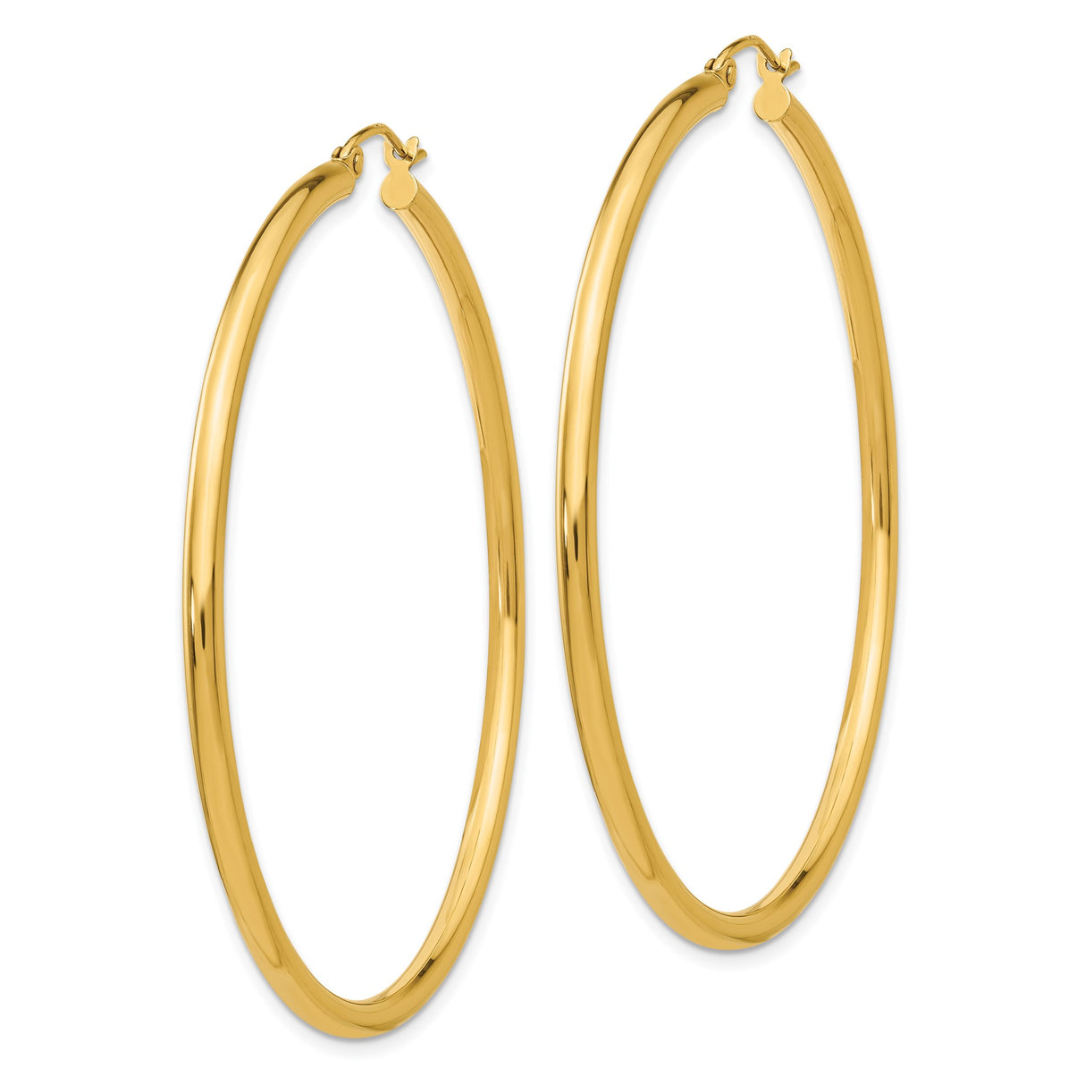 14k Yellow Gold Hoop Earrings, Large Round Polished Design, Lightweight Modern Style for Women