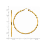 14k Yellow Gold Hoop Earrings, Large Round Polished Design, Lightweight Modern Style for Women