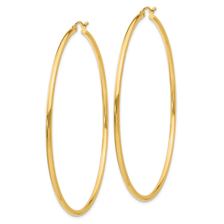 14k Yellow Gold Hoop Earrings, Classic Round Polished Design, Lightweight Everyday Jewelry