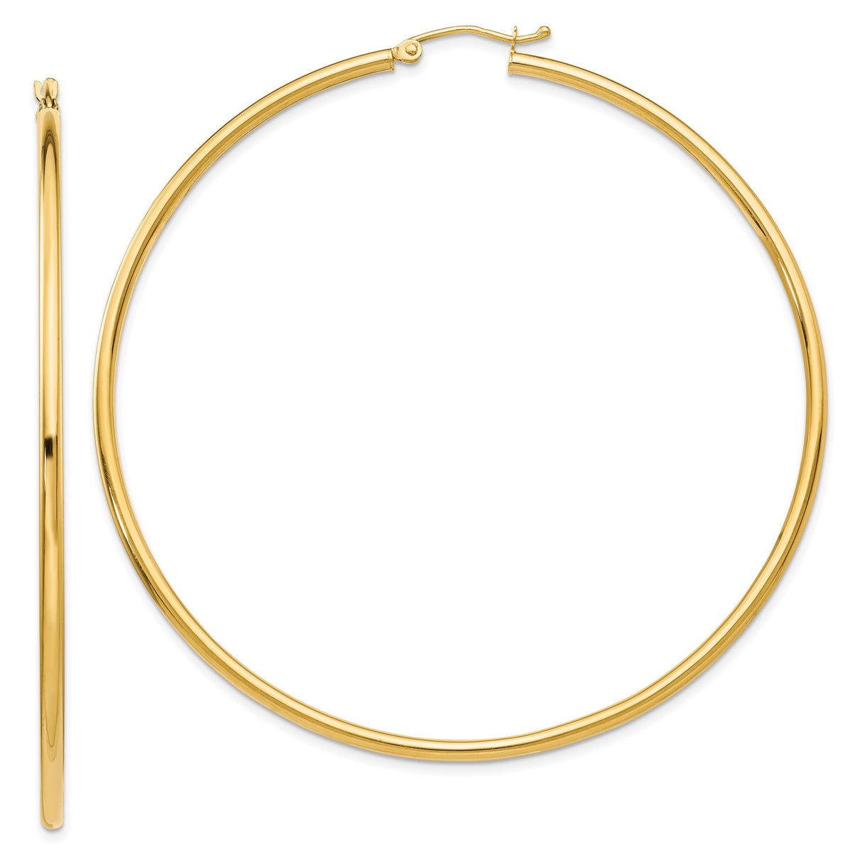 14k Yellow Gold Hoop Earrings, Classic Round Polished Design, Lightweight Everyday Jewelry