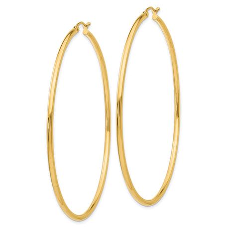 14k Yellow Gold Hoop Earrings, Large Lightweight Round Design with Latch-Back Closure