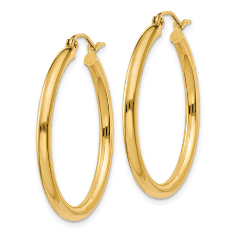 14k Yellow Gold Hoop Earrings, Classic Round Design, High Polish Finish, Minimalist Style