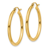 14k Yellow Gold Hoop Earrings, Lightweight Medium Round Polished Hoops for Women